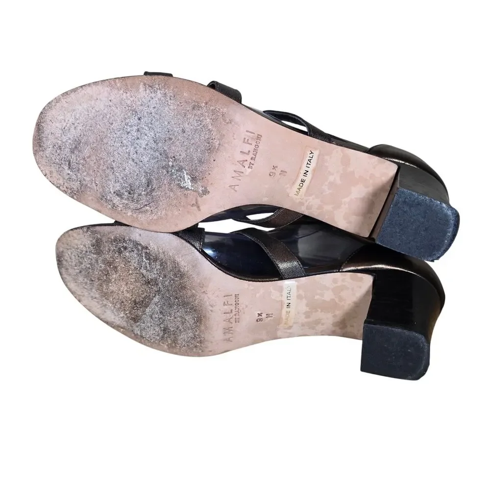Amalfi by Rangoni Womens T-Strap elastic/leather metallic peep Toe Casual 9.5 N
